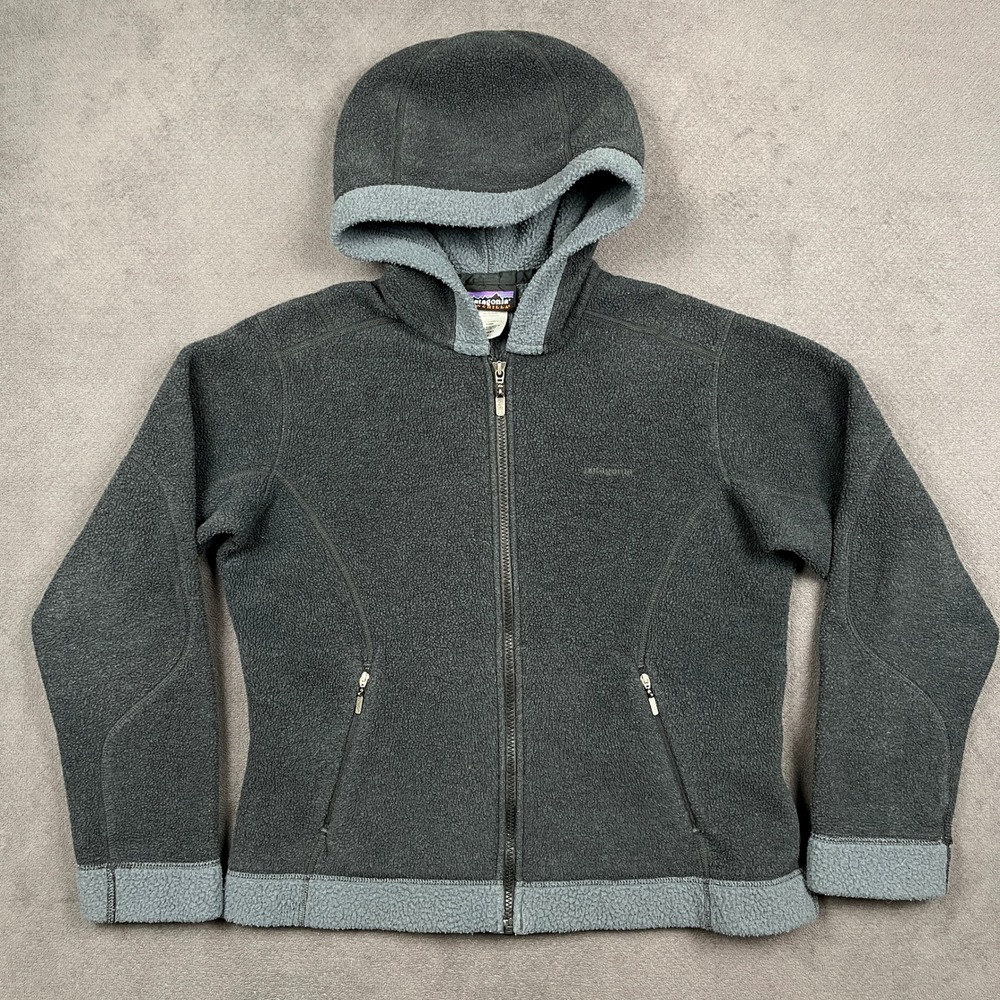 Vintage Patagonia Synchilla Arctic Jacket Womens Medium Black Zip Hood 26317F6
